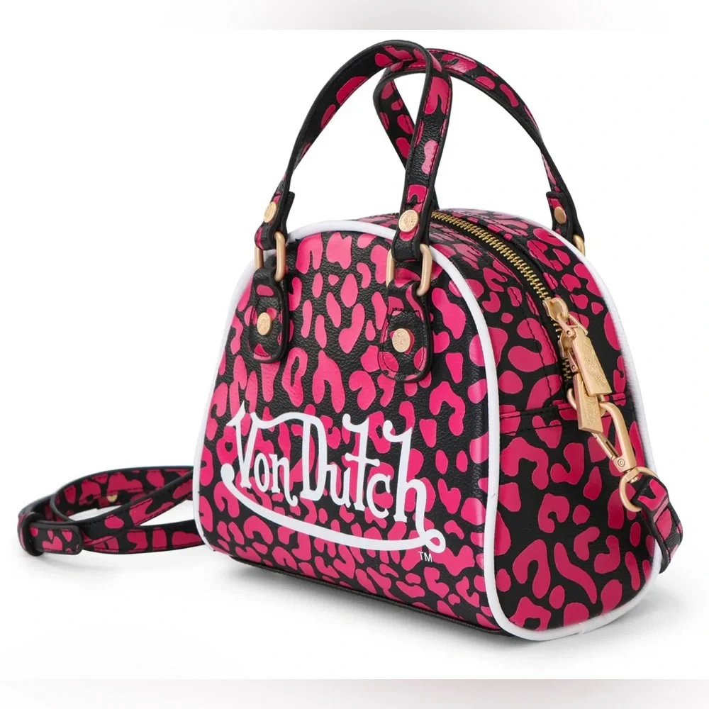 VON DUTCH HOT‑PINK CHEETAH BOWLING BAG NWT - Picture 2 of 7